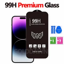 99H Premiumkvalitet Hemdramatad glasskärmskydd för iPhone 15 14 13 12 Mini Pro Max 11 XR XS 8 7 6 Plus Samsung A12 A22 A32 A42 A52 A02S 5G Full täckningsfilm