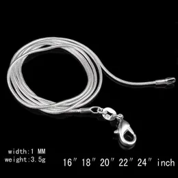 Stora kampanjer 100 st 925 Sterling Silver Smooth Snake Chain Halsband Hummer Clasps Chace Smyckes Storlek 1mm 16inch --- 24inch272V