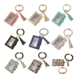 Party Favor Leather Bracelet Wallet Keychain Tassels Bangle Key Ring Holder Card Bag Sile Beaded Wristlet Keychains Sn3690 Drop Deli Dhb5D