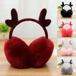 Berets Christmas Cute Antlers Earmuffs Soft Plush Ear Warmer For Women Men Sweet Earflap Outdoor Cold Protection Ear-Muffs Cover