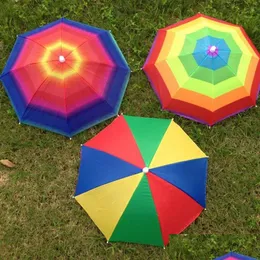 Umbrellas 3 Colors Foldable Sun Rainbow Umbrella Hat For Adt Children Adjustable Headband Hiking Fishing Outdoor Sunshade Drop Deliver Dhkbt
