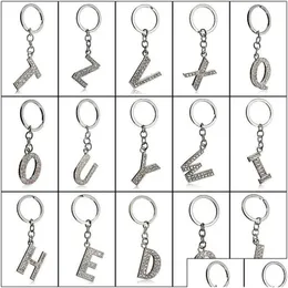 Keychains Lanyards English Letters Keychain 26 A Z Crystal Letter Keyring Key Rings Holders Bag Pendant Charm Chain Fashion Jewelry Gi Dhjfj