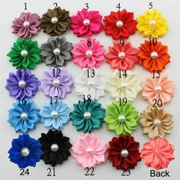 Dekorativa blommor 1.5'Mini Solid Satin Ribbon Flower DIY i lager för hårtillbehör 24Colors 120st HBF01