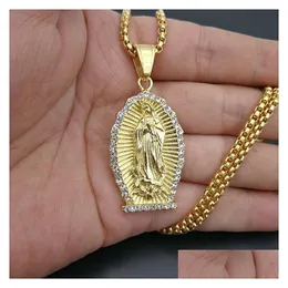 Naszyjniki wiszące stal nierdzewna Virgin Mary Naszyjnik dla mężczyzn Hip Hop Rapper Biżuteria z 60 -cm złotym kolorem link