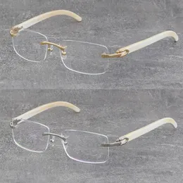 Hela klassiska stilar Rimless Metal Frame Man Woman Optical Luxury Buffalo Horn Eyeglasses 18K Gold Frame Silver White äkta 2819