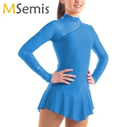 Dancewear Gymnastic Dress Girls Figure isskridingklänning Långärmar Mock Neck Tulle Splice Cutouts Back Ballet Dance Leotard Dress Kids 230920