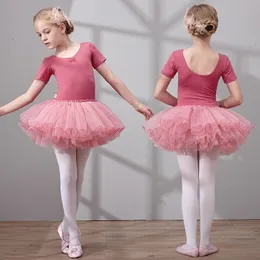 Dancewear Short Sleeve Dance Dress for Girls Cotton Ballet Dancewear with Tulle Toddler Ballet Dress Kids Tutu Dress Kids Dance Skirts 230920