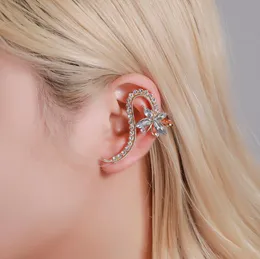 Backs Earrings Zircon Flower Butterfly Clip For Women Punk Gold Color Piercing Ear Cuff Hanging Stud Earring Trend Party Jewelry