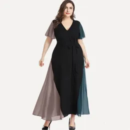 Plus storlek klänningar storlek vneck sommar elegant chiffong party dres kort ärm maxi casual klänning Sash midje kväll 6xl 230920