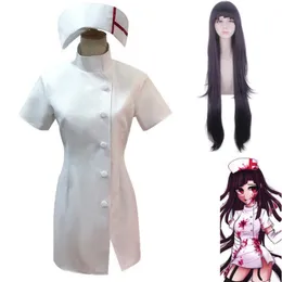 Catsuit Costumes Anime Game Danganronpa Goodbye rozpair Mikan Tsumiki Cosplay kostium peruka biała pielęgniarka Kobieta seksowna halloween karnawałowy garnitur