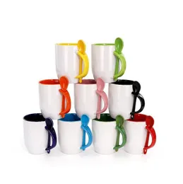 Сублимационная керамическая кружка на 11 унций, пустые кофейные кружки с ложкой, сублимационная чашка, подставка для чая, шоколада, керамические чашки FY5644 0920