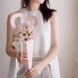 Confezione regalo 10 pezzi scatola di fiori di rosa a forma di cono triangolare bouquet singolo imballaggio sacchetto di carta da imballaggio per San Valentino festa della mamma