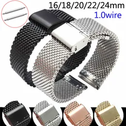 Titta på band ersättande titta på rem 16mm 18mm 20mm 22mm 24mm rostfritt stål Ml Loop Meshed Watch Band Wrist Armband Fold Buckle Pins 230920