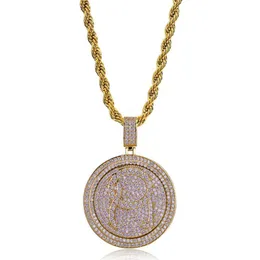 Collana con ciondolo rotondo spin da uomo con zirconi cubici bling Ice Out gioielli in oro placcato argento collana Hip Hop di nuova moda268Q