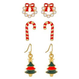 Ny ankomst Vintage Gold Plated Christmas Earring Set For Women Lovely Mix Bell Trees Emalj Studörhängen