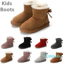 Crianças botas sobre o joelho clássico mini meia bota de neve inverno bowknot pele cheia fofo peludo cetim tornozelo pré-escolar enfant