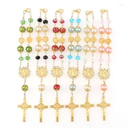 Charm Bracelets Rose Rosary Bracelet Set 6-piece Catholic Cross Beads String Women's Colorful Religious