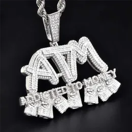 Iced Out Full Zircon ATM Addicted to Money Pendant Necklace Gold Silver Plated Mens Hip Hop Jewelry Gift196H