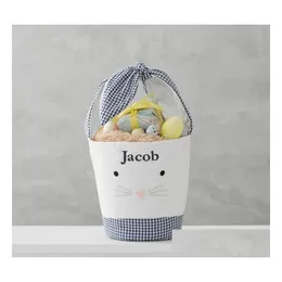 Other Event Party Supplies Easter Bunny Bags Barrel Bucket Basket Plaidwork Cartoon Rabbit Ear Bowknot Canvas Tote Bag Year Gifts Dheyd