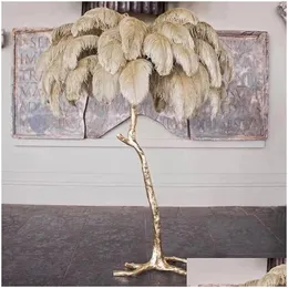 Floor Lamps Nordic Decoration Home Ostrich Feather Lamp Modern Luxury Copper For Living Room Resin Standing Light Lightingfloor Drop Otdzm