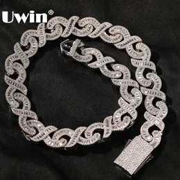 Chokers Uwin 15 mm isade ut oändliga halsband för män aaa cz baguettecz prong inställning kubansk länk kedja choker hip hop smycken för gåva 230920