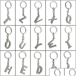 Keychains Lanyards English Letters Keychain 26 A Z Crystal Letter Keyring Key Rings Holders Bag Pendant Charm Chain Fashion Jewelry Gi Dhcbb