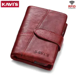 Clipes de dinheiro KAVIS Genuine Leather Women Wallet com Coin Pocket Feminino Pequeno Portomonee Rfid Cartão de Crédito Walet Lady Perse para Girl Money Bag Q230921