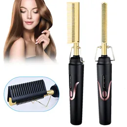 Alisadores de cabelo Lofamy 2 em 1 pente alisador de cabelo ferros planos alisamento elétrico aquecimento pente molhado e seco modelador de cabelo curling ferro 230920