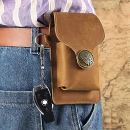 Outdoor Bags Fanny Waist Bag Men Genuine Leather Belt Bum Leg Hip Packs for Men 6-7.5inch Cell Phone Cigarette Lighter Box Case Outdoor Pouch 230921