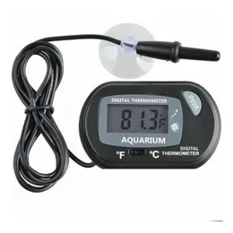 Hushållens termometrar Mini Digital Fish Aquarium Thermometer Tank med trådbattat sensorbatteri ingår i OPP BAG Black Yellow Color Dhnxo