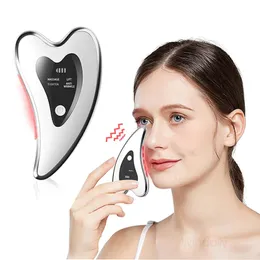 Gesichtspflegegeräte 4 in 1 Elektrische Gua SHA Face Massager beheizte Vibration Scraping Tools Anti Falten Doppelkinnhaut Gesichtshebevorrichtung 230920
