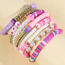 Ensemble de bracelets en forme de cœur pour femmes, style bohème, coloré, poterie douce, perles, vacances, plage, AM5238