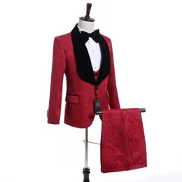 تخصيص Burgundy Shawl Lapel One Button Wedding Groom Tuxedos Suits Wedding Prom Dinn