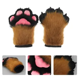 Fem fingrarhandskar Wolf Dog Es Paw Claw Costume Accessories Cosplays Animal Furry Plush Full Finger Mittens Fursuit For Adults 230921