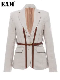 Ternos femininos Blazers EAM Mulheres Split Pu Couro Breve Blazer Curto Lapela Manga Longa Solta Fit Jaqueta Moda Primavera Outono 1K458 230920