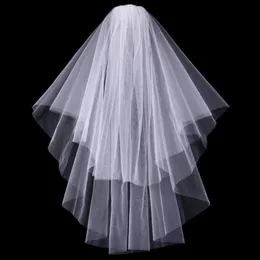 Cheap Exquisite Short Bridal Veil Netting Two-Layer Short Wedding Veil With Comb Fingertip Length Handmade Noble White Ivory Headw279r