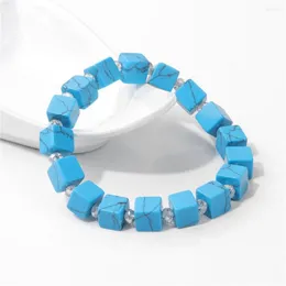 Strand 8mm Square Shape Turquois Bracelets For Men Cube Beads Lapis Lazuli Opal Imperial Stone Stretch Bracelet Women Fashion Jewelry