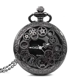 Pocket Watches Steampunk Copper Vintage Hollow Gear Quartz Watch Necklace Pendant Clock Chain Men Women with Gifts 230921