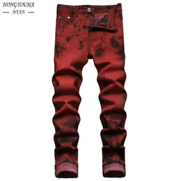 Calça de jeans masculina de alta qualidade tie tie tie lava -tijolo vermelho calça reta calça reta de rua vintage calças casuais 230921