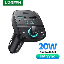 Handy-Ladegeräte UGREEN Quick Charge 4.0 Autoladegerät für Telefon FM-Transmitter Bluetooth Car Kit Audio MP3-Player Schnelles Dual-USB-Autotelefonladegerät 230920
