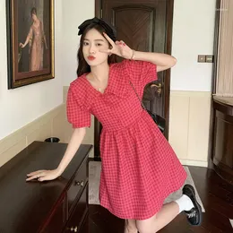 Casual Dresses 2023 Summer Red Plaid Mini Dress for Women Girl Vintage Party Birthday Korean Fashion Clothing Clothing Y2K