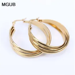 Hoop & Huggie MGUB Stainless Steel Gold Color Earrings 2 Smooth And Frosted Women Fashion Jewelry Whole Real Map LH1891229I