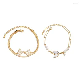 Link pulseiras borboleta pérola pulseira para mulher banhado a ouro doce tom minimalista titânio aço pulseras ajustável corrente mão jóias