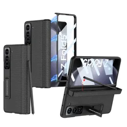 Matte Leather For Samsung Galaxy Z Fold 5 Case Pen Box Bracket Magnetic Hinge Protection Film Cover