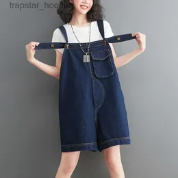 Jumpsuits voor dames rompers #1463 zomer hoge taille denim playsuits dames zakken los denim overalls vrouwelijke mouwloze rompers dames jumpsuit shorts l230921