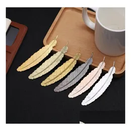 Bookmark Wholesale 7 Colors Metal Feather Document Book Mark Label Golden Sier Rose Gold Bookmarks Office School Supplies Sn2496 Dro Dheyx