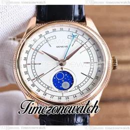 Cellini Aerolite Moon Phase 50535 Automatik-Herrenuhr, 39 mm, Roségoldgehäuse, weißes Zifferblatt, Lederarmband, neue Uhren, TWRX Timezonewatch274P