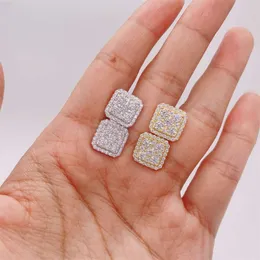 Iced Out Vvs Moissanite Diamonds Square Shape 925 Sterling Silver Mens Hip Hop Stud Earrings