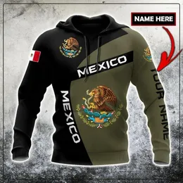 Men's Hoodies 2023 Mexico Flag Badge 3d Hoodie Free Custom Name Zipper Camouflage Pullover Men Outerwear Tracksuit Jersey