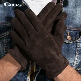 Five Fingers Gloves GOURS Winter Real Leather for Men Black Genuine Suede Goatskin Touch Screen Warm Soft Fashion Driving GSM023 230921